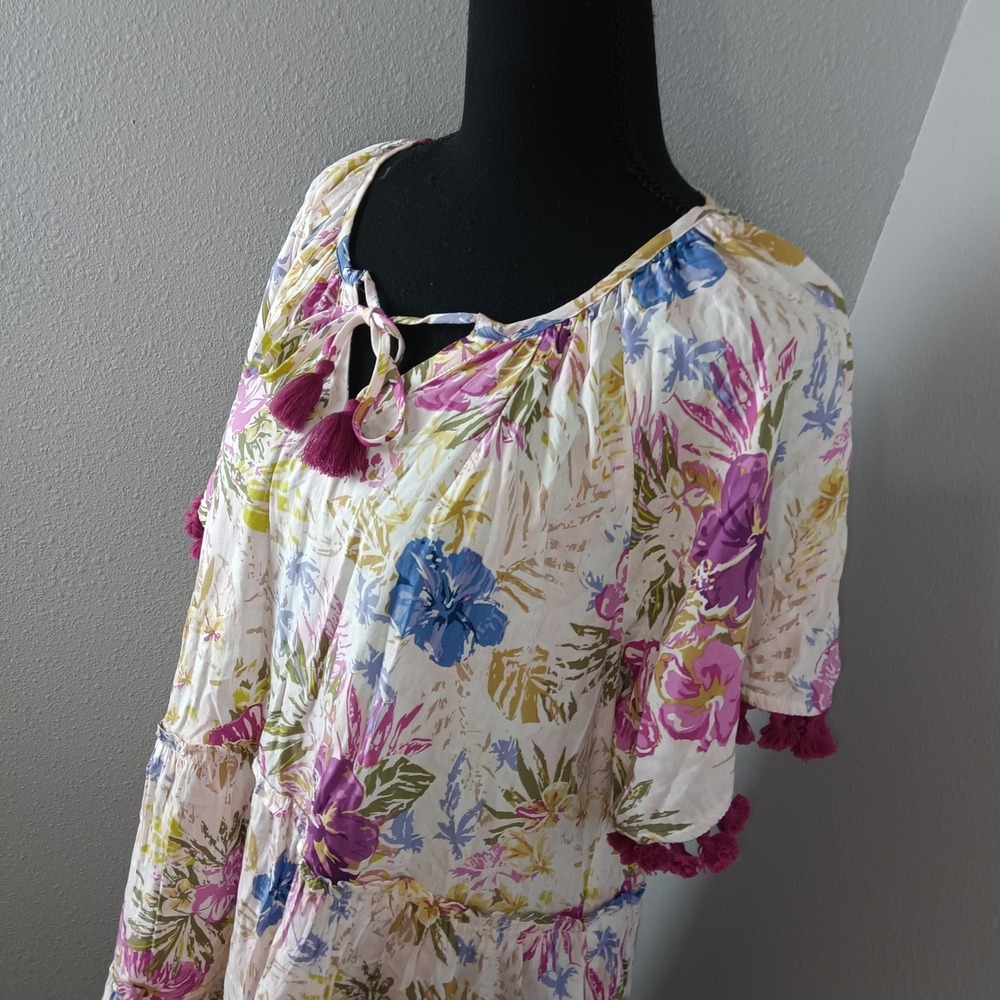Matilda Jane Floral Tiered Dress M Tassel Tie Neck Crocheted Trim New w/Tags